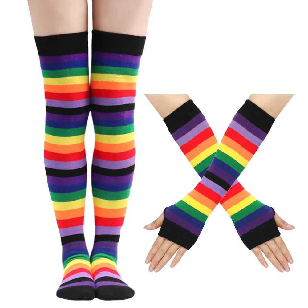 Rainbow Gloves & Stockings Set in black multi-color, edgy yet cute DDLG/ABDL cutecore fashion piece