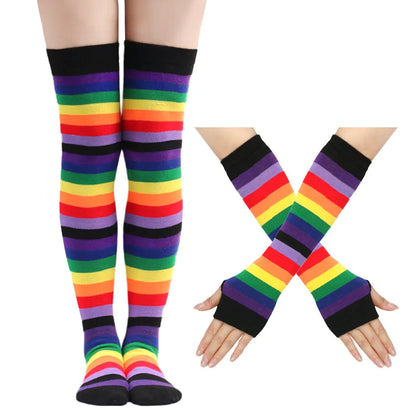 Rainbow Gloves & Stockings Set in black multi-color, edgy yet cute DDLG/ABDL cutecore fashion piece