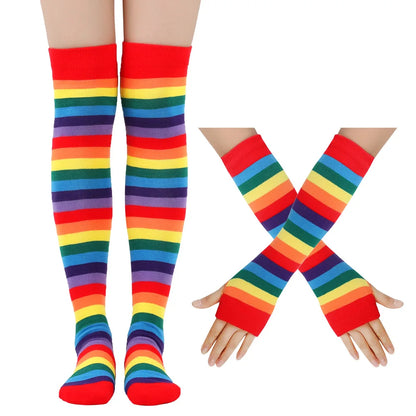 Rainbow Gloves & Stockings Set in bright multi-color, statement DDLG/ABDL cutecore accessory