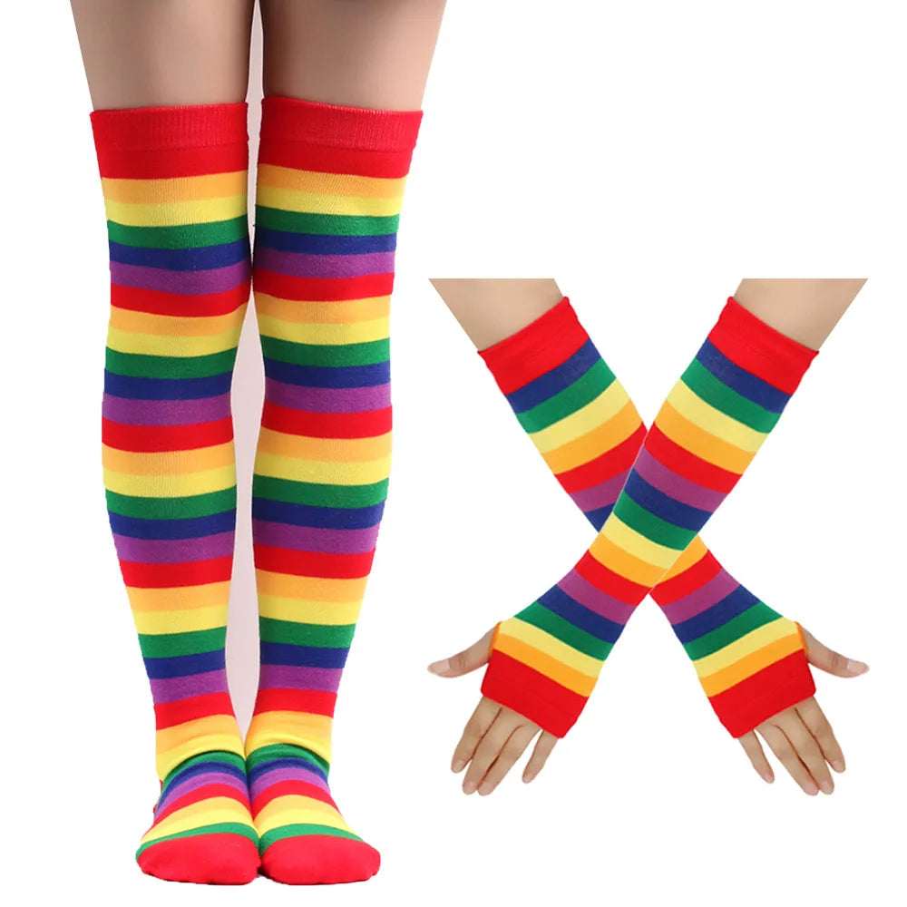 Rainbow Gloves & Stockings Set in red multi-color, playful DDLG/ABDL kawaii fashion for TikTok