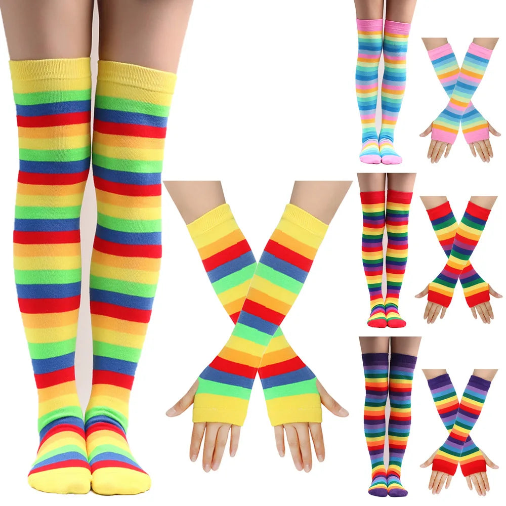 Rainbow Gloves & Stockings Set in yellow multi-color, playful DDLG/ABDL kawaii cutecore look