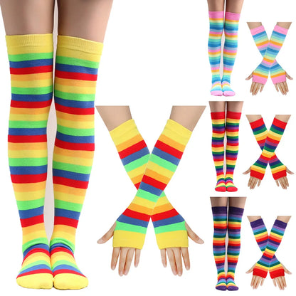 Rainbow Gloves & Stockings Set in yellow multi-color, playful DDLG/ABDL kawaii cutecore look