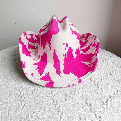 Rainbow Moo Cowgirl Hat pastel pink cow pattern, DDLG cutecore babycore western kawaii accessory