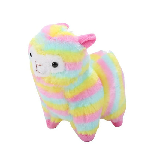 Mini rainbow alpaca keychain plush, soft pastel fluffy charm for bags, keys, and kawaii decor, perfect for ABDL and little space vibes.