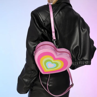 Pink Rainbow Pulse Princess Backpack, kawaii festival-ready with playful princess flair