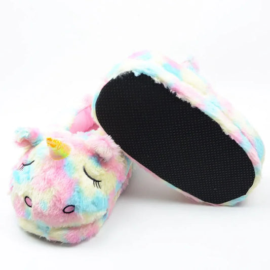 Rainbow Rest plush slippers for kawaii DDLG & ABDL style, pastel rainbow cozy indoor shoes