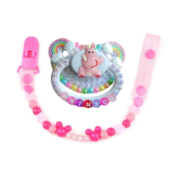 Rainbow Rhino Baby Pacifier Clip