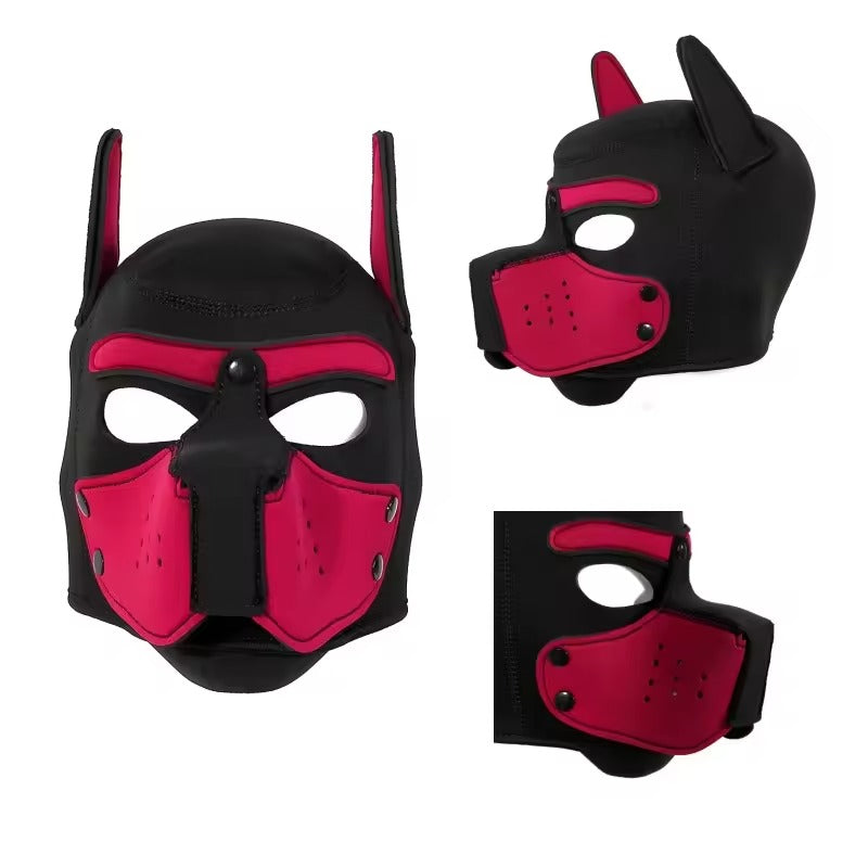 Red furry pup mask for petplay, puppy DDLG fun, flirty little sub roleplay, and kawaii puppy vibes.