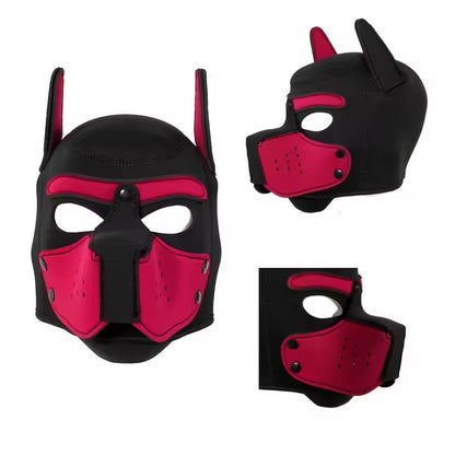 Red furry pup mask for petplay, puppy DDLG fun, flirty little sub roleplay, and kawaii puppy vibes.
