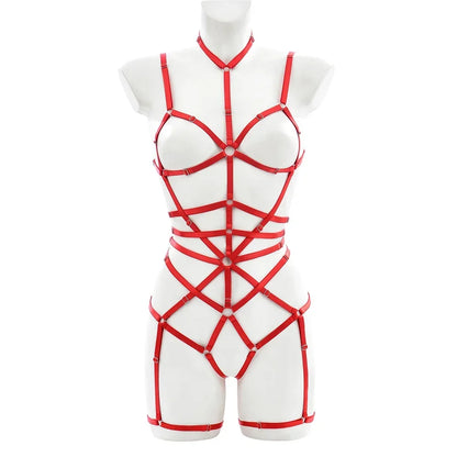 Red Strap to the Max Harness Set front view, one size fits 40–65 kg (88–143 lbs), bold cutebaddie, festival and lingerie aesthetic