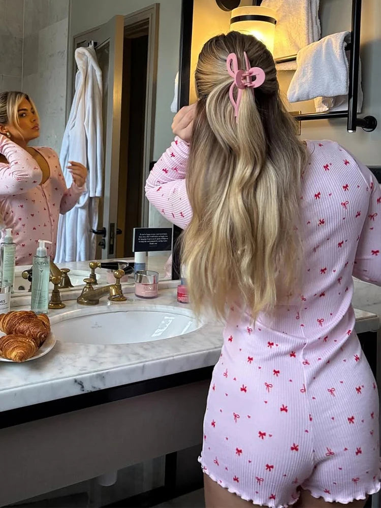 ribbon softie romper in pink with heart accents, cozy everyday little ddlg abdl outfit