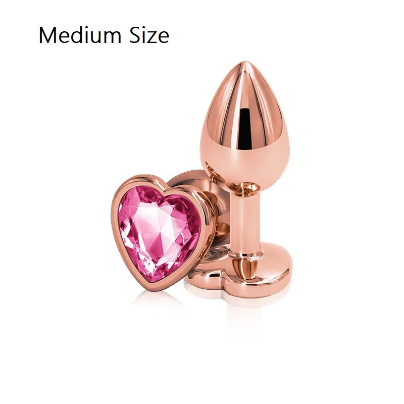 rose gold heart gem plug collection with body-safe smooth metal finish
