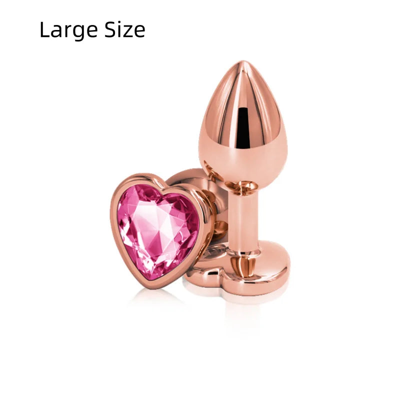 rose gold heart gem plug set in various sizes, perfect for kawaii aesthetics