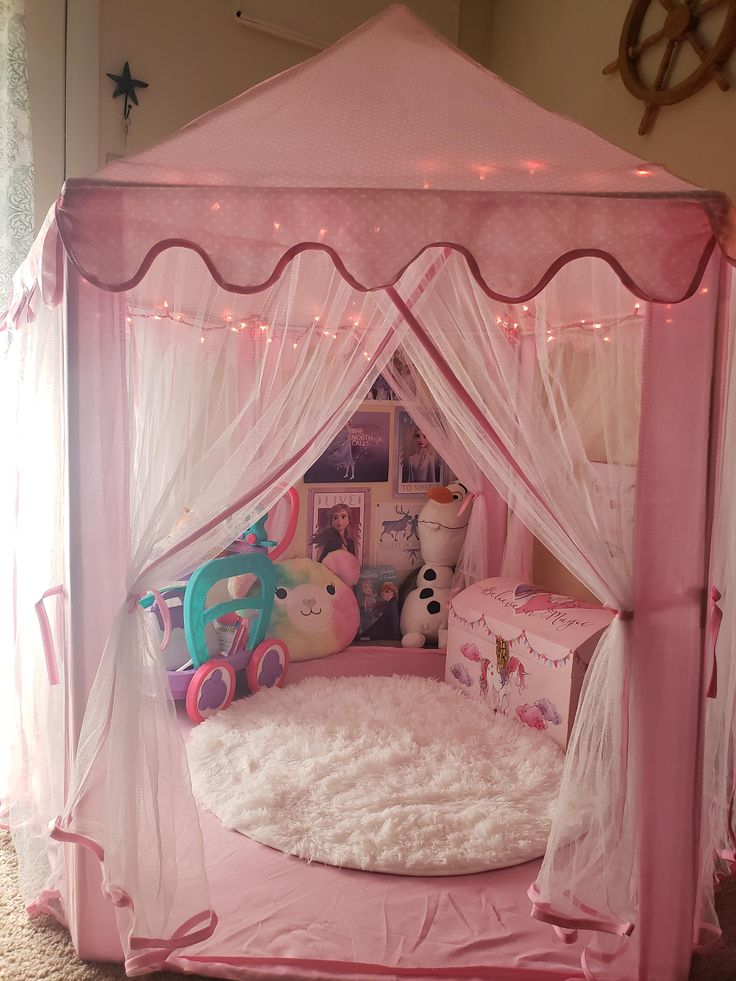 Royal Princess Castle Tent with mesh curtains and pastel fairytale design for DDLG, kawaiicore, and cutecore spaces