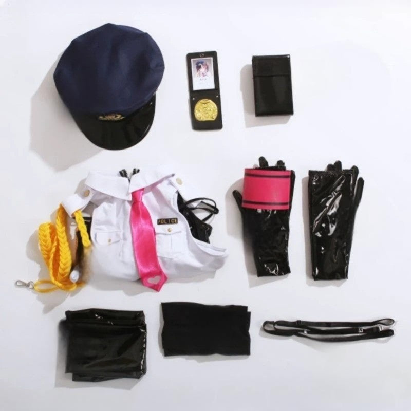 Sexy ddlg abdl police costume with anime-inspired cropped officer top, bodysuit, and full accessory set