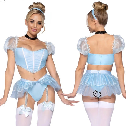 Sexy Princess Gone Wild dollcore ABDL DDLG outfit featuring corset, sheer ballerina skirt, and garter straps