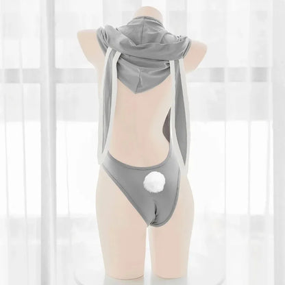 Sexy Snuggle Bunny Bodysuit with hood, backless cut, ultimate DDLG kawaii vibes