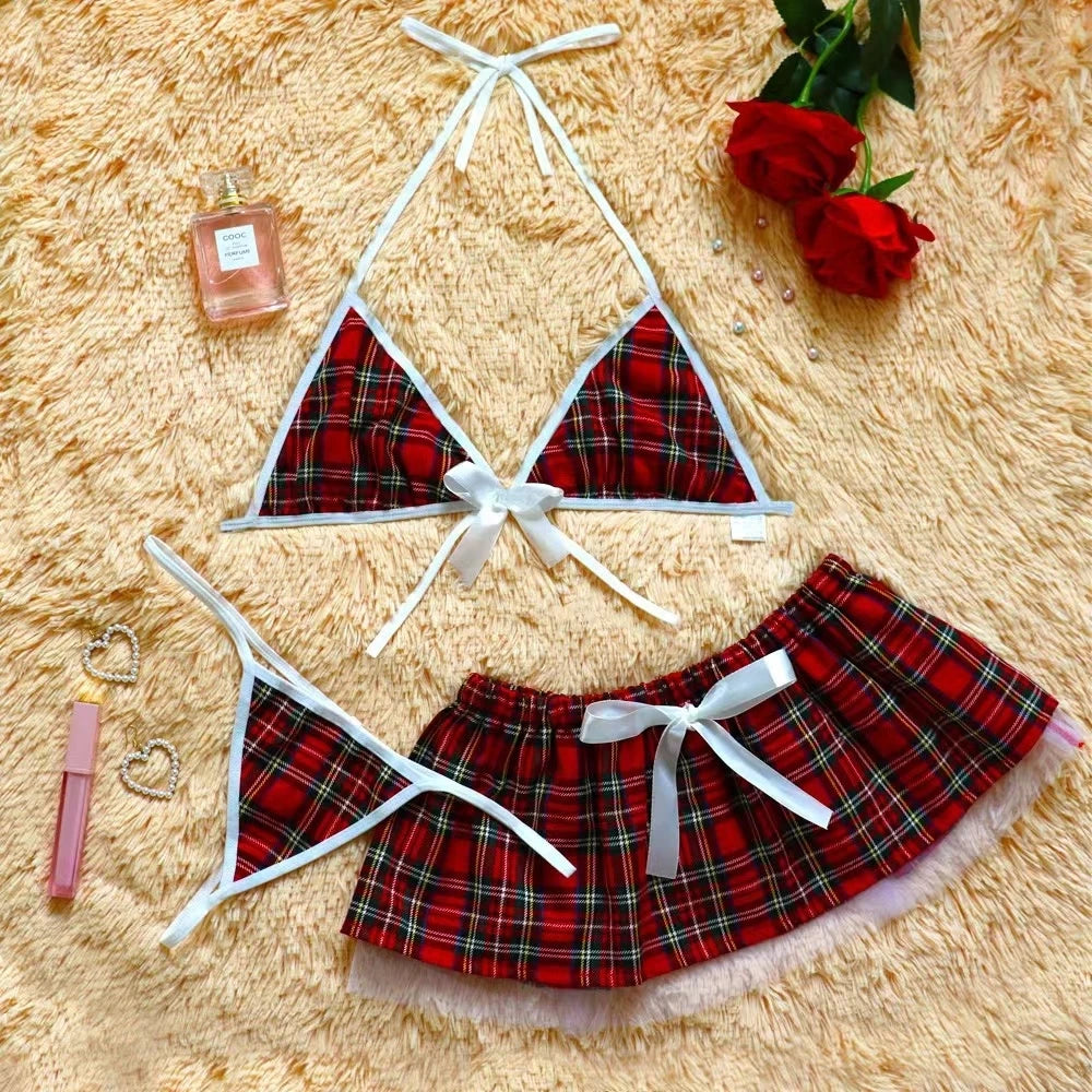 Sexy student uniform babydoll set, soft polyester & spandex fit, flirty and cosplay-ready