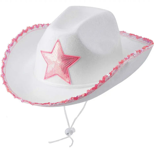 Shooting Star Cowgirl Hat white with pink star and pastel details for kawaii cowbaby style