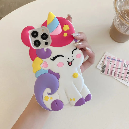 Kawaii pastel pink unicorn phone case with aura glow, soft silicone for DDLG and ABDL aesthetics