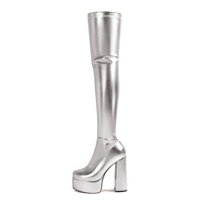 Silver Chrome Platform Heels, spoiled princess & babygirl fantasy, comfy chunky platform for cosplay & nights out