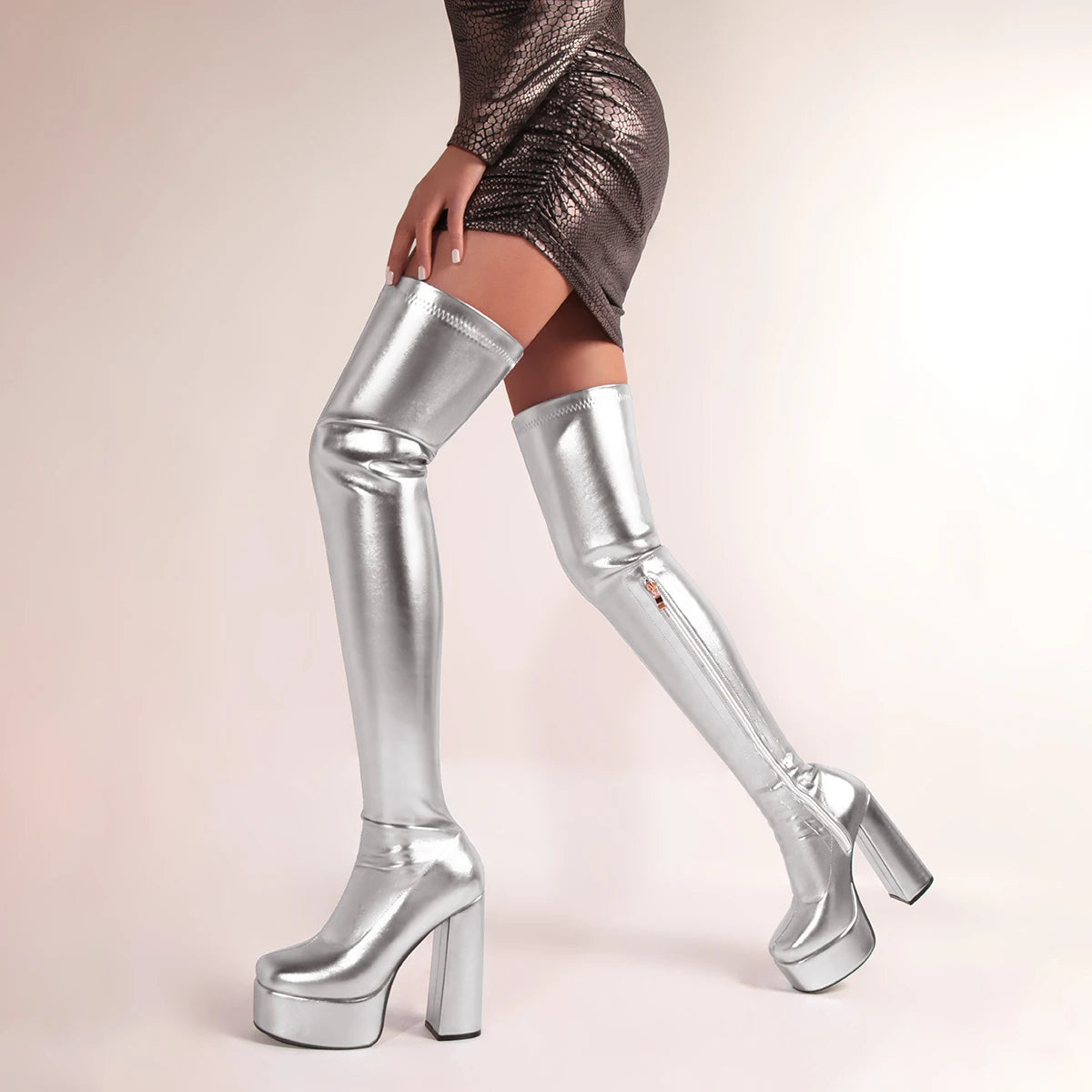 Silver Chrome Platform Heels, playful babygirl glam, soft girl & cutecore vibes with comfy chunky lift