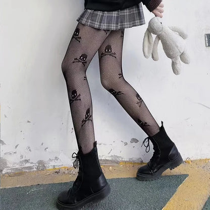 skull fishnets goth legwear in black or white, flirty edgy fashion