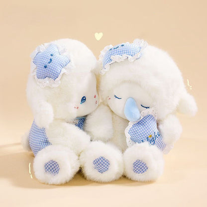 Sleepy Baby Lamb ABDL plush shown in both size variants together, DDLG style