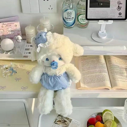 Pacifier security strap detail on Sleepy Baby Lamb ABDL plush, DDLG babycore