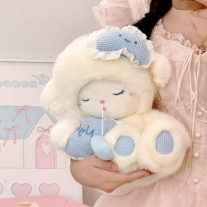 Sleepy Baby Lamb ABDL plush with closed embroidered eyes and rosy cheeks