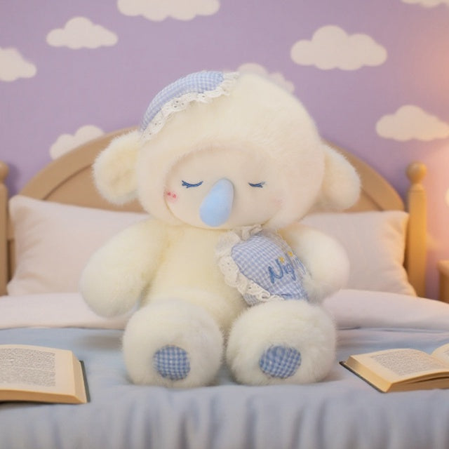Fluffy lamb hood detail on sleepy Baby Lamb ABDL plush, DDLG babycore style