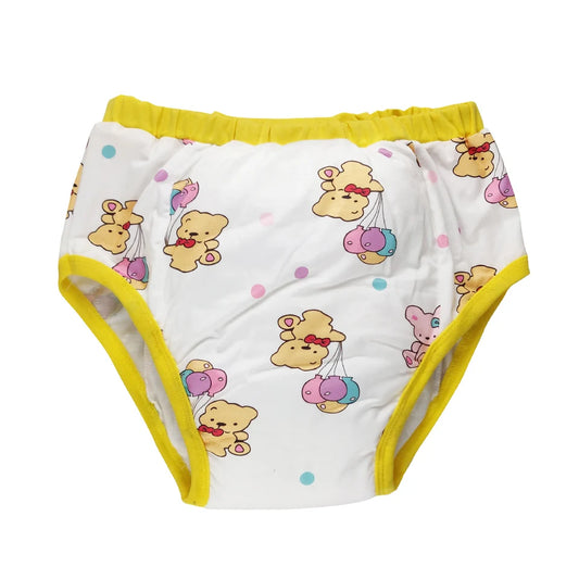 Soft padded Snuggle Bear training pants with bear and bunny print, cozy fit for ABDL and DDLG littles