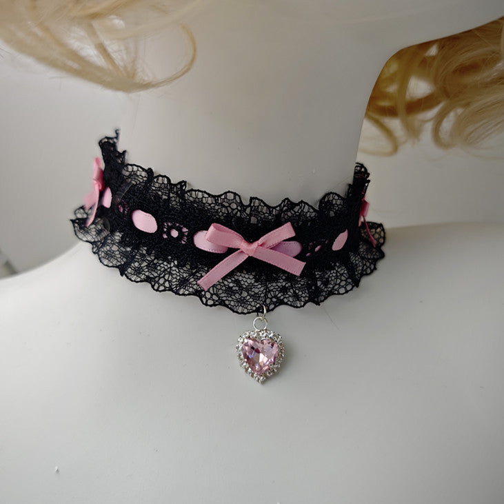 Soft Babydoll Lacy Choker with ribbon, DDLG/DDLGirl cutecore accessory, flirty mini heart detail