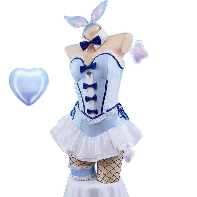 Soft baddie cosplay bodysuit with flirty blueberry hues, bunny ears, and cutecore magic for DDLG & ABDL play
