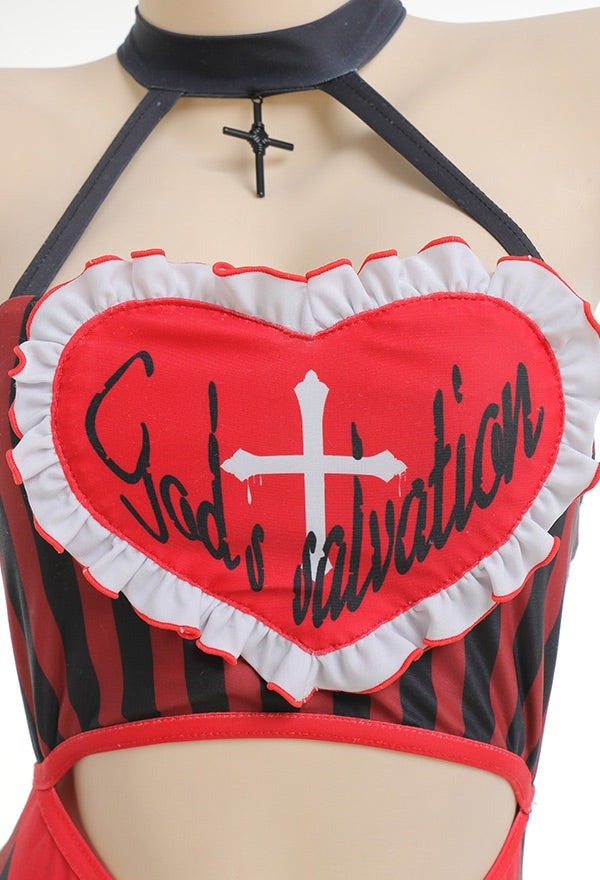 Soft girl meets dark baddie Little Confession Bodysuit, edgy cut-outs, frill details, perfect for DDLG/ABDL cosplay