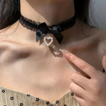 Soft Girl Cutecore Princess Satin Heart Choker, DDLG/DDLGirl ribbon necklace, flirty mini heart pendant