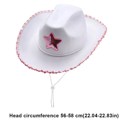 Soft Girl Shooting Star Cowgirl Hat pastel pink star on white hat for whimsical babycore outfits
