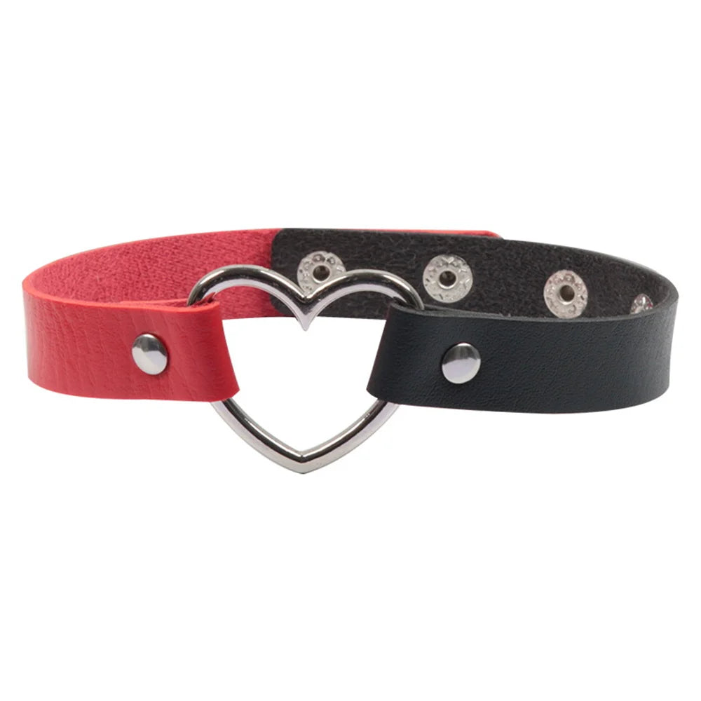Soft Goth Split Babe Vegan Choker, two-tone design with heart charm, adjustable fit for alt and fetish fashion