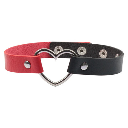 Soft Goth Split Babe Vegan Choker, two-tone design with heart charm, adjustable fit for alt and fetish fashion