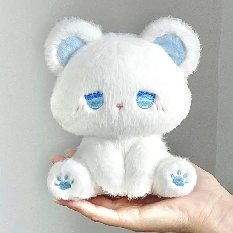 Soft kawaii pastel teddy plush in white, dreamy emo bear for ABDL and DDLG spaces