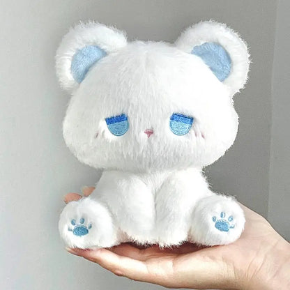 Soft kawaii pastel teddy plush in white, dreamy emo bear for ABDL and DDLG spaces