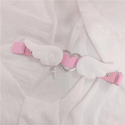 soft pastel angel garter featuring dangling cross charms, perfect for ddlg abdL and cutecore cosplay looks