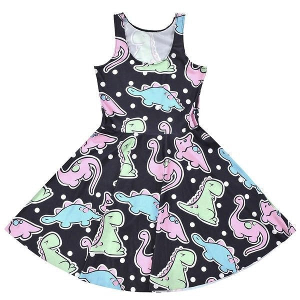 Soft poly-spandex Dino Party Dress, colorful pastel dinos, cutecore kawaii DDLG ABDL outfit