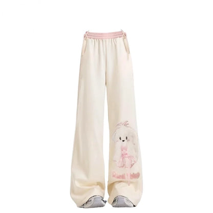Soft Puppy Lace Wide Leg Pants with lace details and puppy charm for cozy kawaii DDLG and ABDL loungewear style