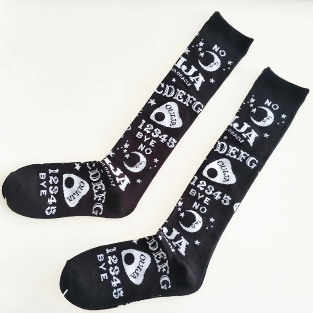 Softcore black and white Ouija stockings with occult designs for cutecore mystical outfits