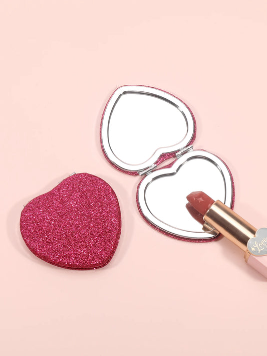 Sparkle Love Compact Mirror with glitter heart design, kawaii DDLG accessory for self-love and glam touch-ups