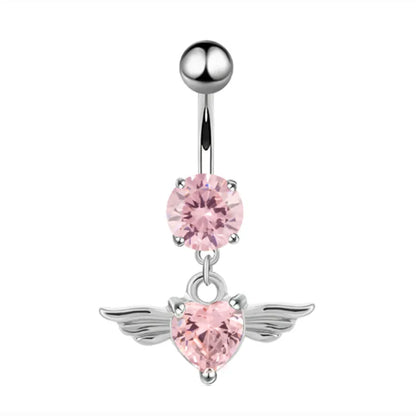 Sparkly pink belly ring set with kawaii heart and star charms in pastel shades