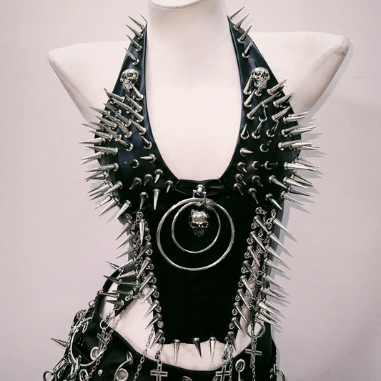 Spiked Queen Bustier in black, punk goth baddie ddlg edgy fashion metal spikes
