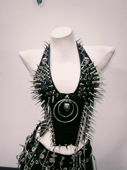Metallic silver Spiked Queen Bustier, gothic punk baddie ddlg statement piece