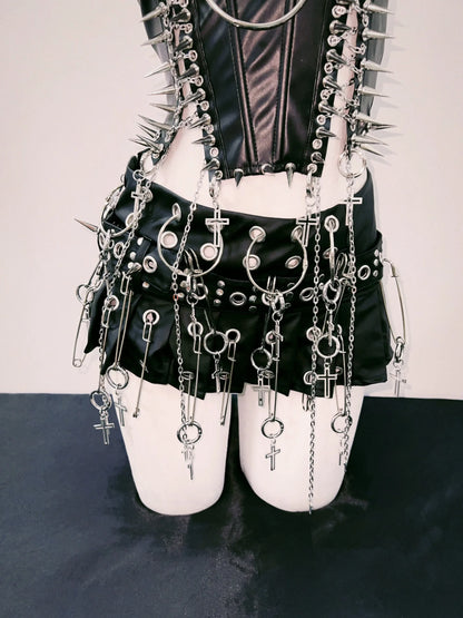 Black Skort with chain and spikes, Spiked Queen edgy punk goth ddlg baddie look